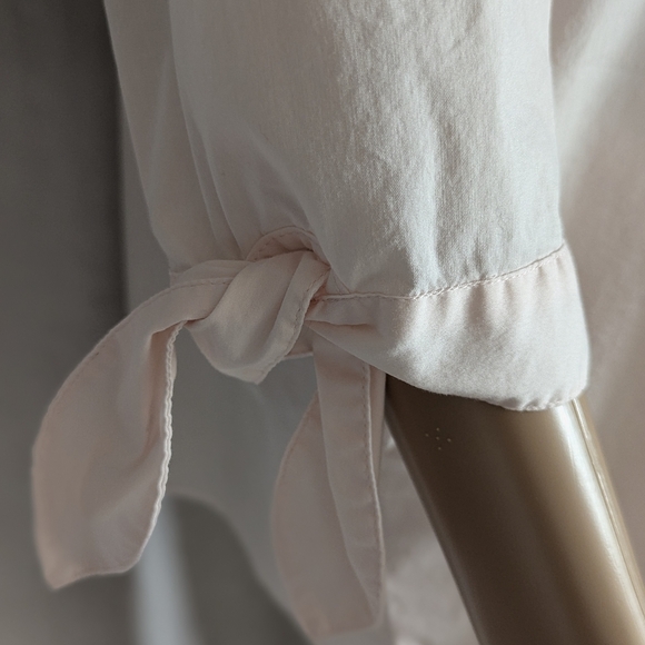 INAE pale pink cotton tunic top with pockets on off shoulder bow tie cuffs - Picture 4 of 6